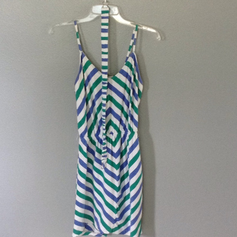 Summer dress - Teal/white/blue with belt